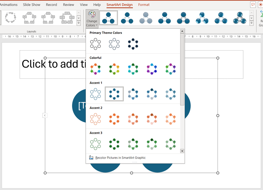 Inserting Cycle SmartArt Diagrams formatting smartart screenshot