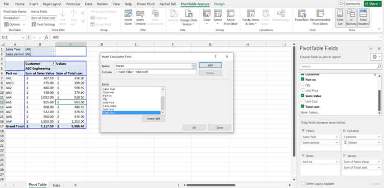 Creating a calculated field in Excel screenshot 1