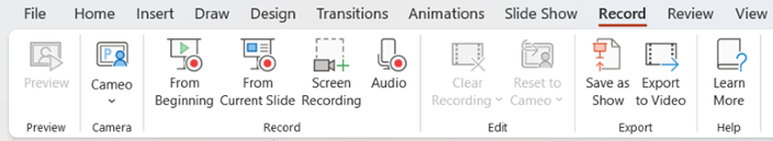 Screen Recording in PowerPoint - record tab screenshot