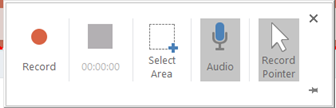 Screen Recording in PowerPoint - recording options screenshot